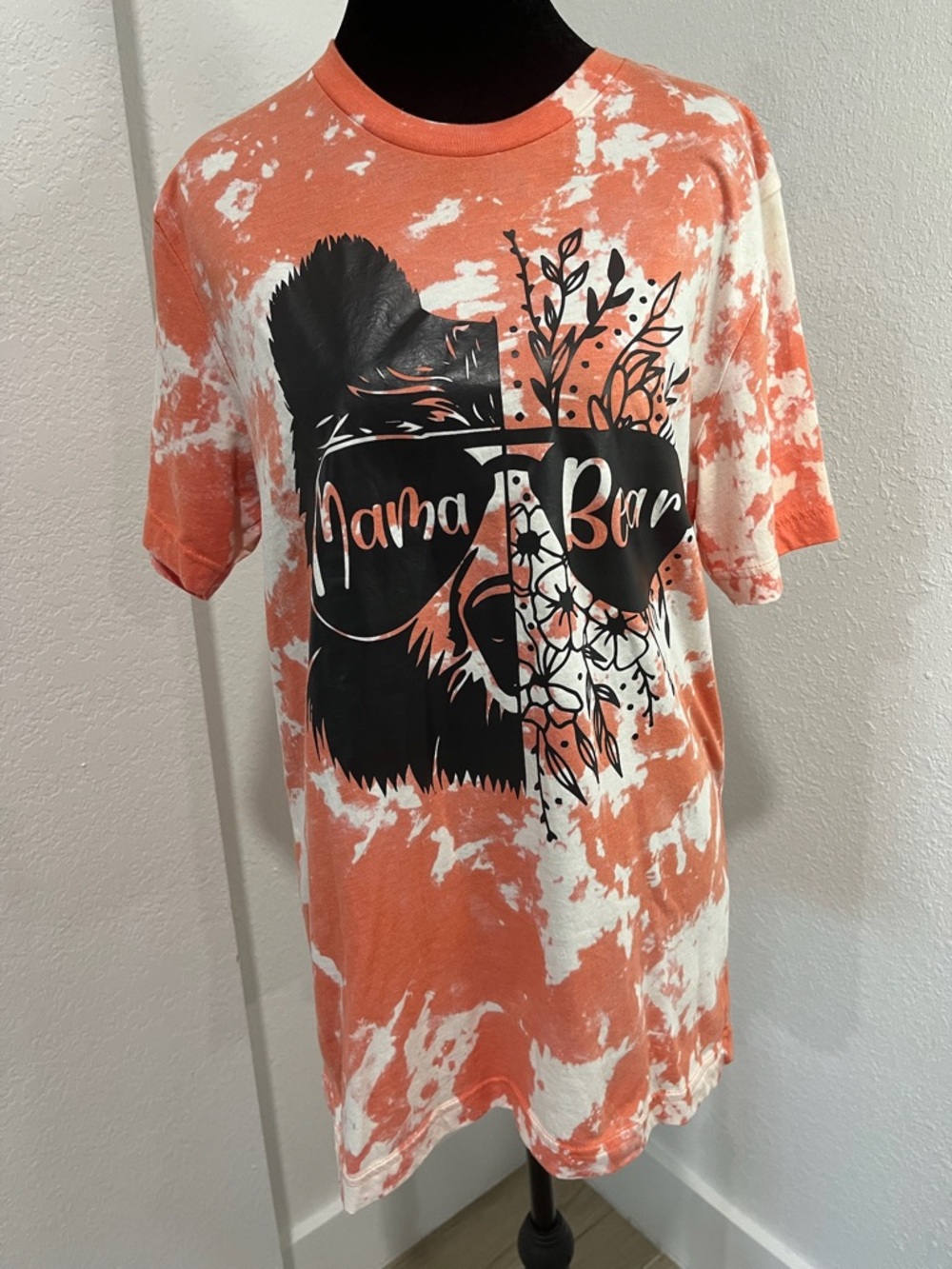 Bella Canvas Orange and White Tie-Dye "Mama Bear" Graphic Tee